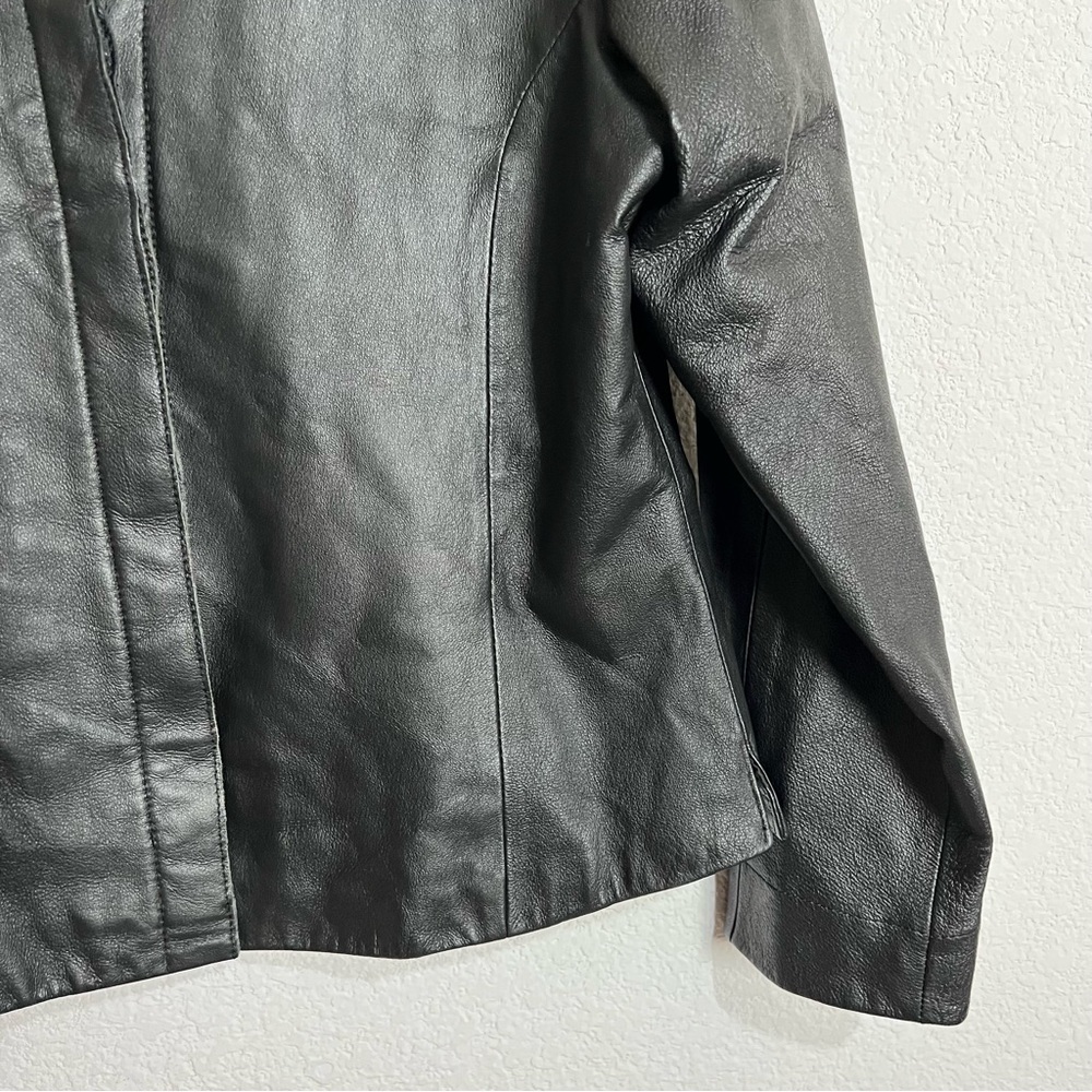 Vintage Bagatelle Black Kid Leather Button Front Lined Biker Moto Jacket 6 - Picture 6 of 13